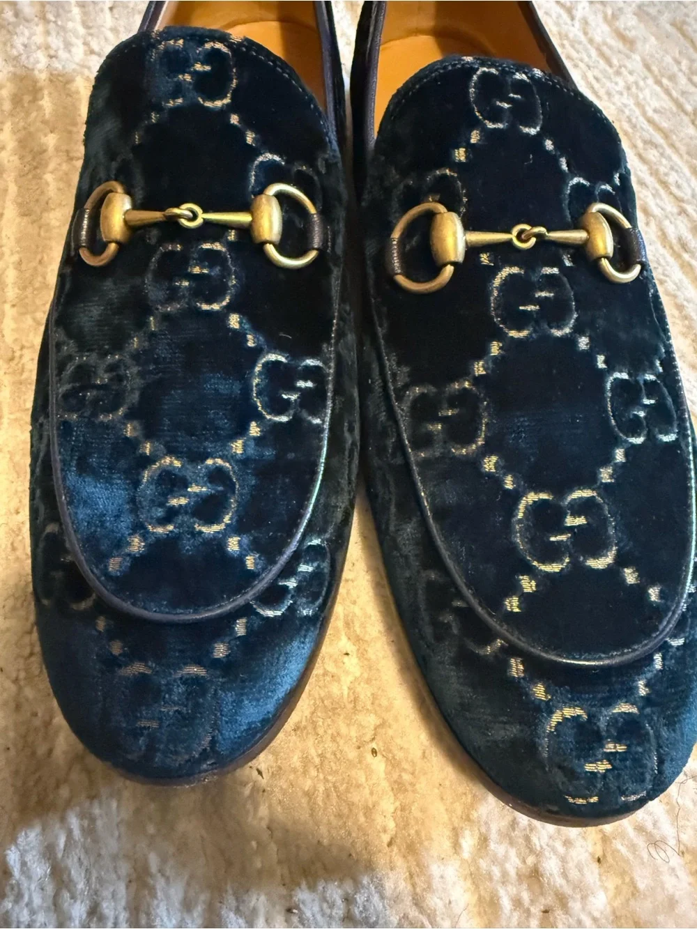 Gucci Dark Green Velvet Horsebit Loafers